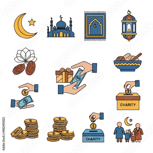 Islamic Charity Donation Icons and Symbols 1.
