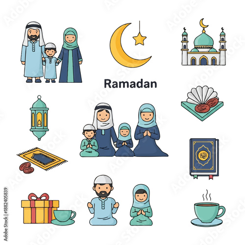 Ramadan Islamic Illustrations and Symbols Collection.