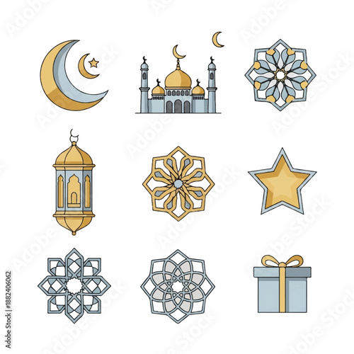 Islamic Symbols Crescent Moon Mosque Star.