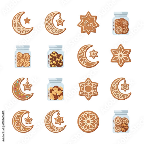 Assorted Cookies in Jars and Islamic Shapes.