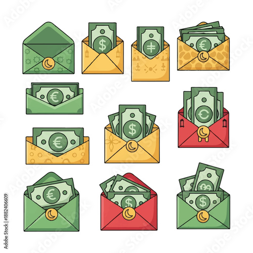 Envelopes with Money and Coins Inside.