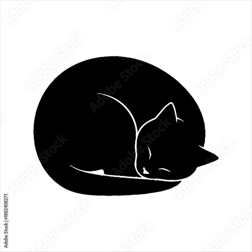 Sleeping cat silhouette in oval shape