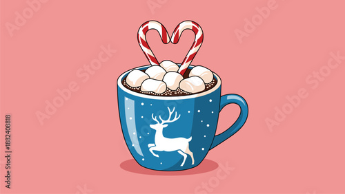 Festive Hot Chocolate Illustration with Candy Canes and Marshmallows