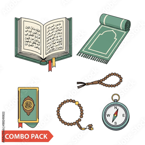 Islamic Prayer Items and Accessories Set.