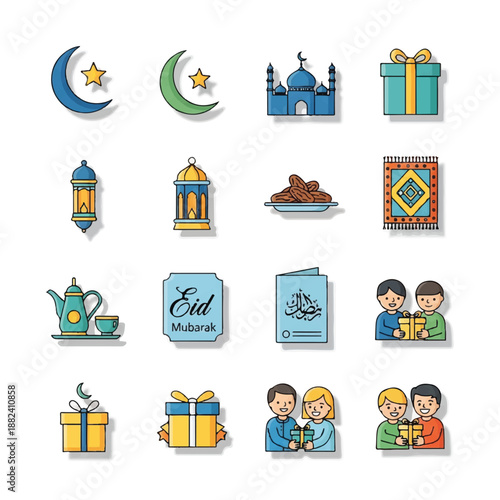 Eid Mubarak Islamic Celebration Elements.