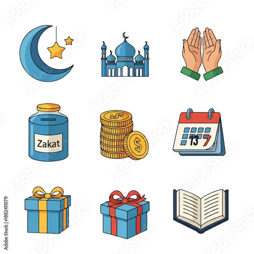 Islamic Symbols and Charity Icons Set 1.