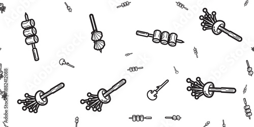 Delicious food on skewers illustration, various styles and ingredients depicted