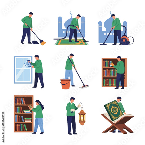 Man and Woman Cleaning Various Tasks.