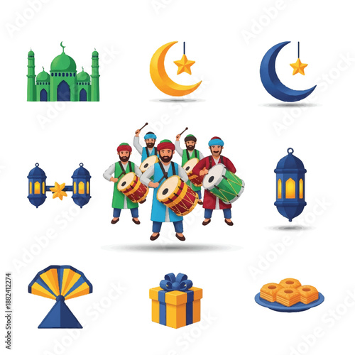 Ramadan Kareem Islamic Celebrations and Symbols.