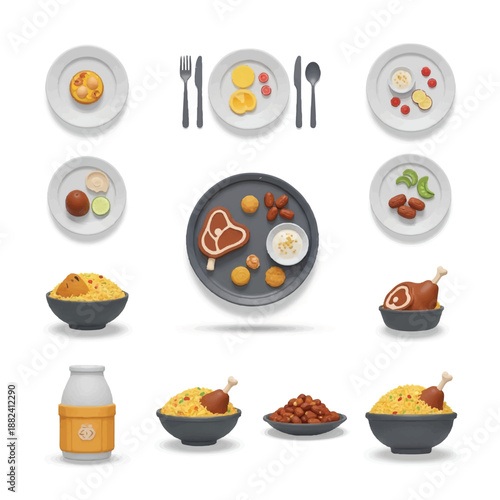 Assorted Food Dishes and Utensils Display.