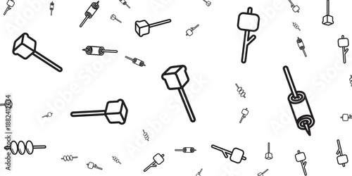 Simple Black And White Line Art Illustrations Of Marshmallows Scattered Randomly