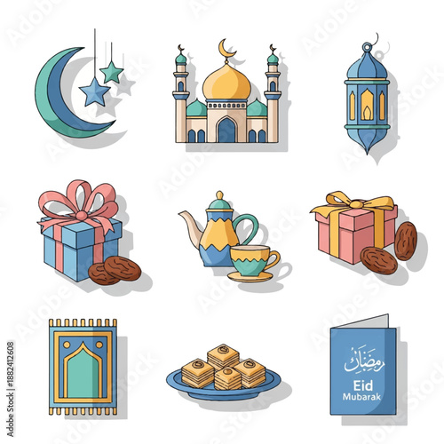 Ramadan Kareem Islamic Symbols and Decorations.