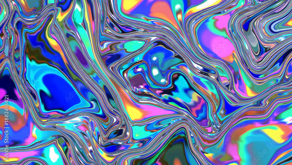 Fototapeta premium Vibrant holographic design with fluid three dimensional extrusion