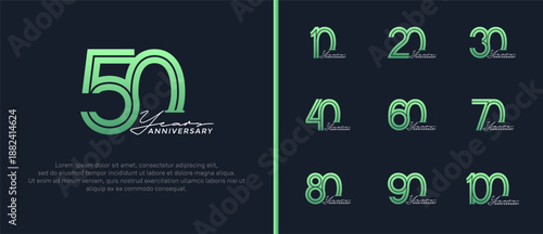 anniversary vector logo set, green color with handwriting can be use for celebration