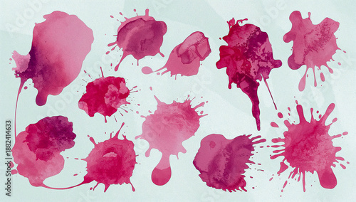 Vibrant pink watercolor splashes and blots for art