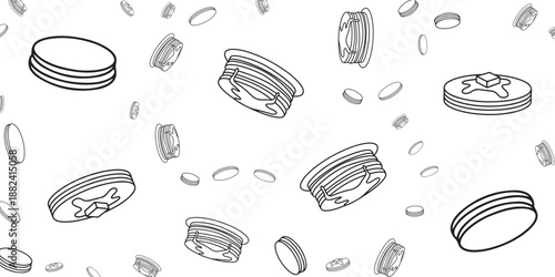 Abstract background of scattered bottle caps and lids, illustrating recycling and beverage industry themes