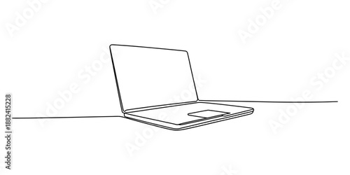 A single continuous line drawing of a laptop computer on a white background Vector, illustration