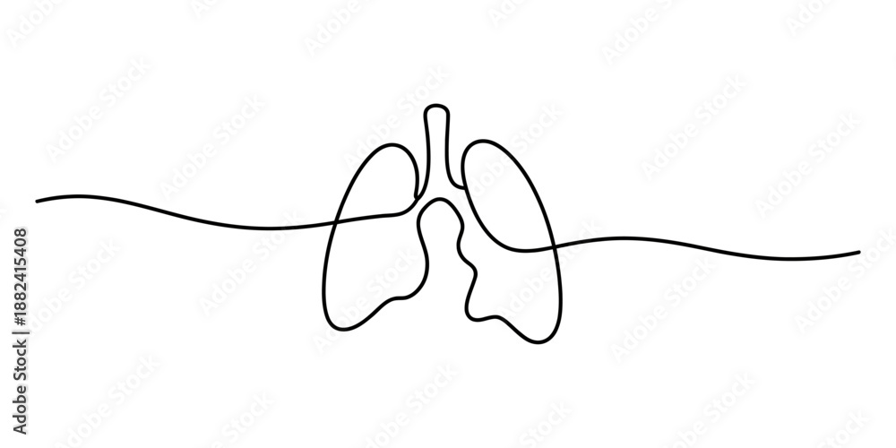 Obraz premium Continuous line drawing of human lungs with a minimalist artistic approach Vector, illustration
