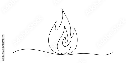 Continuous line drawing of a burning flame, symbolizing energy and passion Vector, illustration
