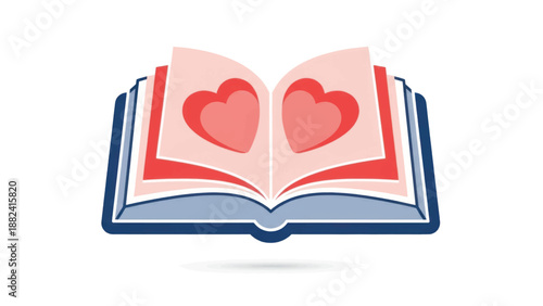 Open book with hearts suggesting romantic reading and imagination.