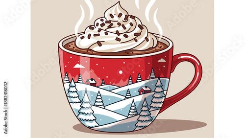 Hot Chocolate with Winter Scene Illustration