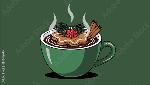 Festive Hot Chocolate with Gingerbread and Holiday Decorations