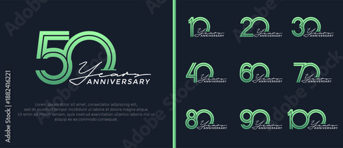anniversary vector logo set, green color with handwriting can be use for celebration