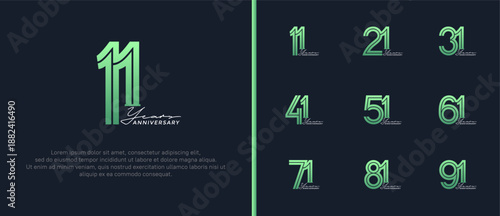 anniversary vector logo set, green color with handwriting can be use for celebration