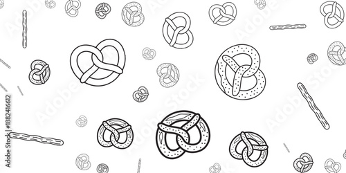 Various pretzel illustrations on a white background, a delicious snack