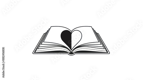 Open Book with Heart Symbol Representing Love of Reading.