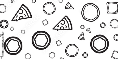 Fun and Delicious Pizza Slices and Rings Pattern Illustration