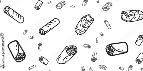 A Deliciously Drawn Illustration of Burritos and Wraps in a Whimsical Pattern