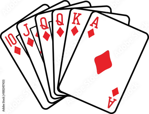 Royal flush diamonds playing cards hand illustration poker casino game element