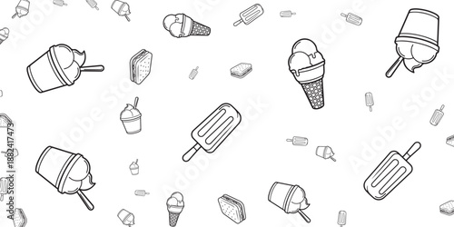 Various Hand-Drawn Ice Cream Treats Seamless Pattern Illustration