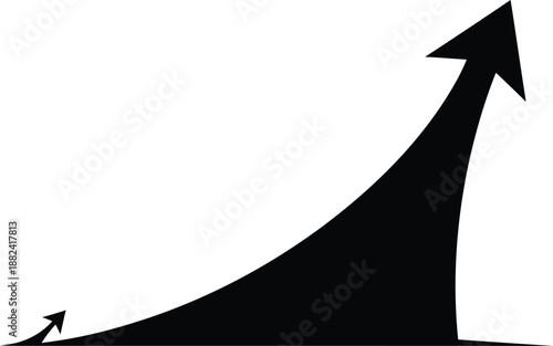 Silhouette of a rising arrow graph with exponential growth trend silhouette