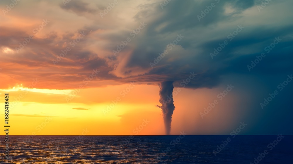 Obraz premium The sudden appearance of a waterspout, connecting sea and sky in a dramatic display on World Meteorological Day.