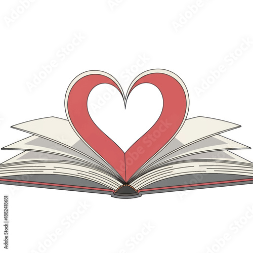 Open book with a heart-shaped emblem rising from the pages, celebrating the love of reading.