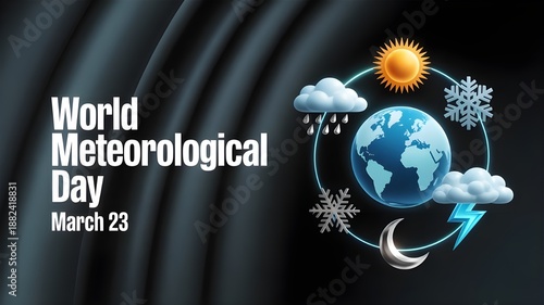 World Meteorological Day illustration with globe and weather symbols