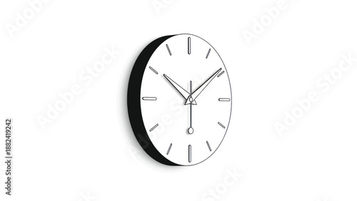 Minimal White Wall Clock with Black Rim and Simple Hands for Modern Interior Decor.