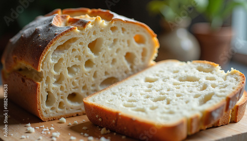 freshly baked bread loaf sliced showing its soft and airy texture
