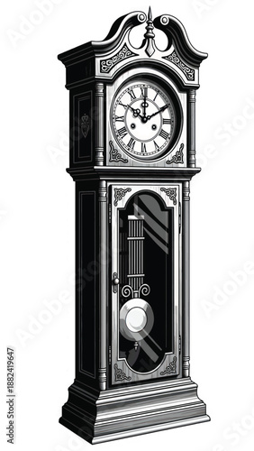 Elegant antique grandfather clock in a dark wooden cabinet.