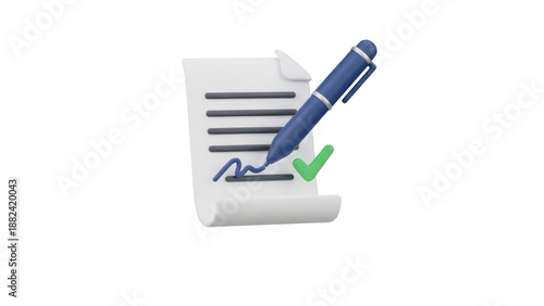 3d Icon of a Document with Pen, Digital Signing, isolated on white background