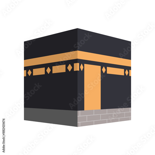 A majestic 3D-rendered illustration presents the Kaaba, the sacred cuboid building in Mecca, Saudi Arabia, a focal point of Islam.