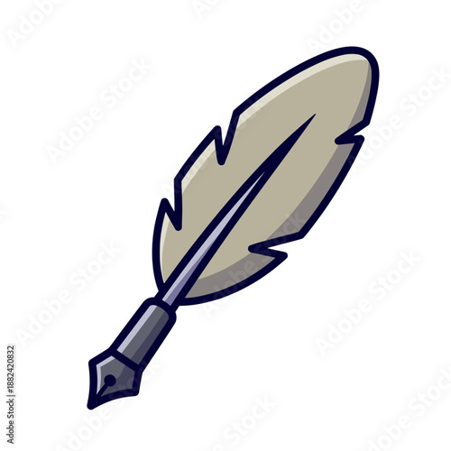 A classic feather quill pen with an ink nib is depicted, symbolizing writing, history, education, and creative thought.