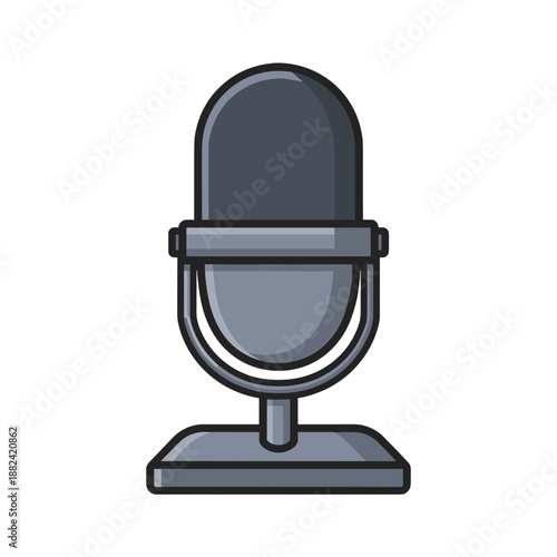 A vintage-style studio microphone is depicted, representing broadcasting, music recording, podcasting, and clear vocal communication.