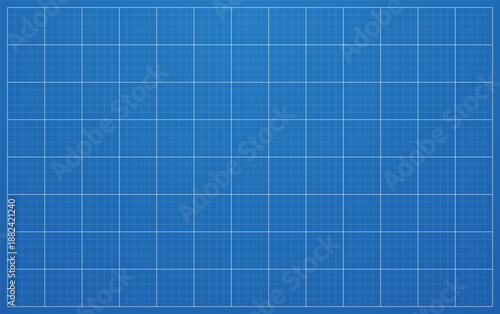Blueprint background. Clean technical layout. Grid with lines and cross. Engineering or architecture template. Blue tech paper. Lined texture blank. Vector illustration.