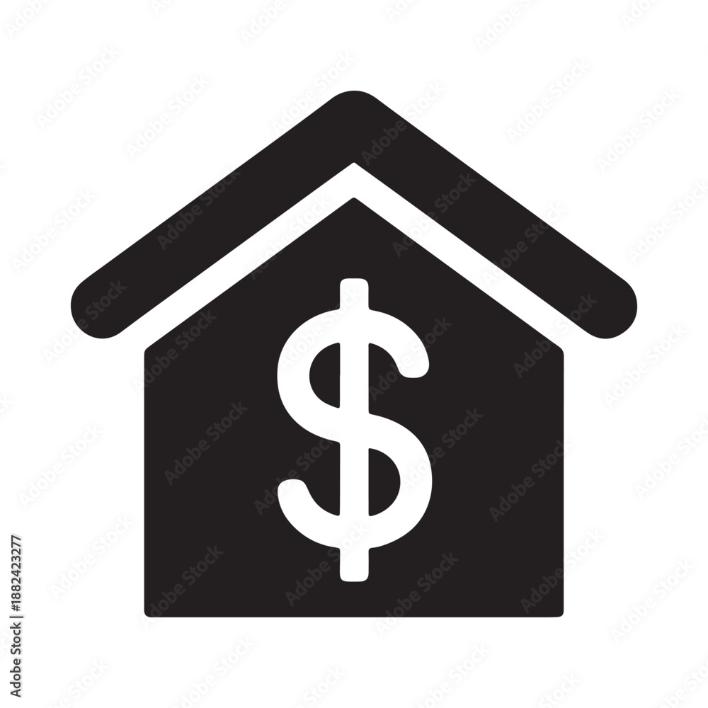 Obraz premium a simple black and white icon depicting a house silhouette with a dollar sign symbol prominently displayed inside