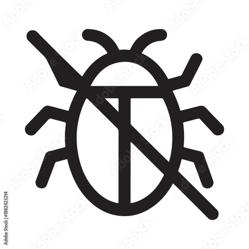 a simple black and white icon depicting a bug or insect with legs and antennae clearly visible