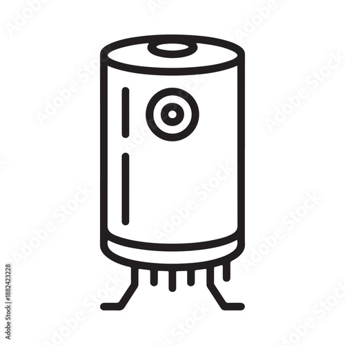 a simple black and white line drawing of a cylindrical battery with visible terminals and a basic design