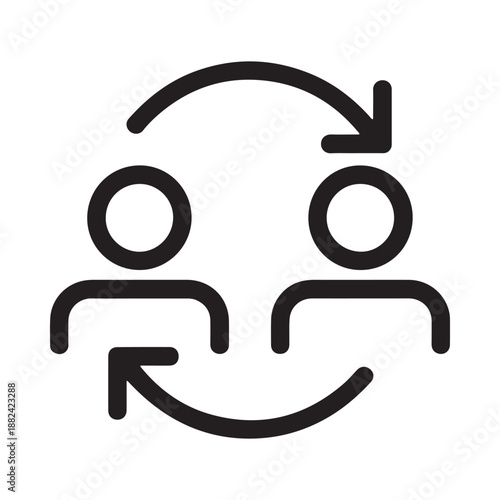 a simple icon showing two people with circular arrows indicating a process or cyclical interaction